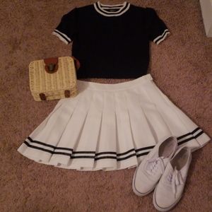 Pleated White and Blue Skirt